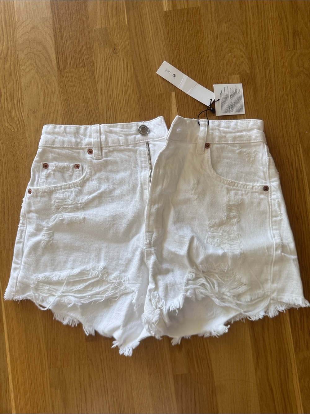 Zara White Distressed Denim Cutoff Shorts